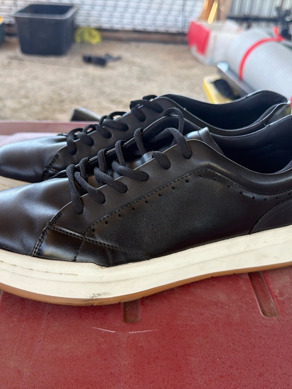 Stacy Adams Black Leather Low-Top Sneakers with White Sole